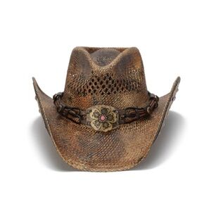 Calico Hat Company Brown Western Cowboy Hat with Floral Accent SIZE M